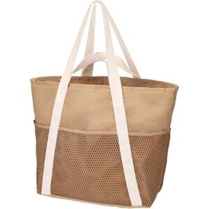 Women's Khaki Vacation Waterproof Sandproof With Zipper Mesh Pockets Beach Bag